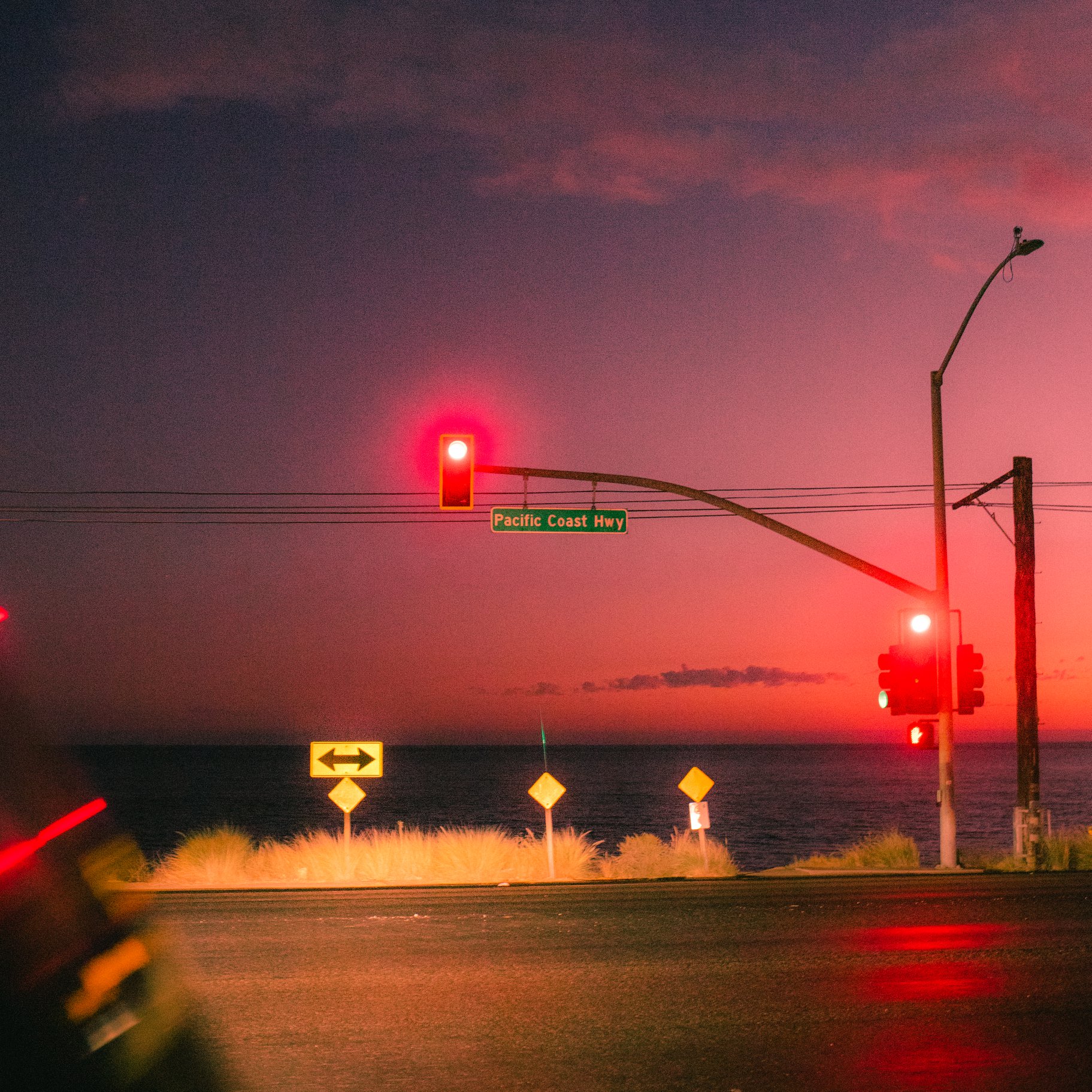 red stoplight at night